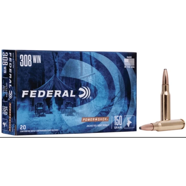 Federal Power-Shok 308 Win 150 Gr Jacketed SP Box Of 20
