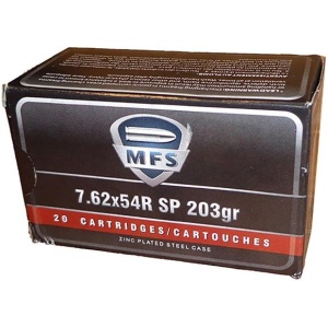 MFS 7.62x54R - 203Gr SP, Zinc Plated Steel Case, Non-Corrosive, 20rds Box